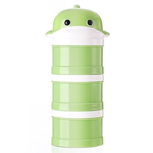 Formula Dispenser, Stackable Portable 3 Compartments Milk Powder Dispenser &amp; Snack Container by Udaone-with Handle &amp; 3 Funnel Lids/ 360ML 0M+ (Green Whale)