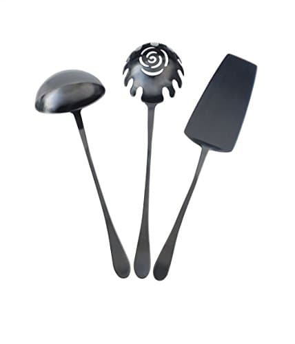 Knork Coated Stainless Hostess Serving Buffet Set, 3 Piece Set, Matte Black