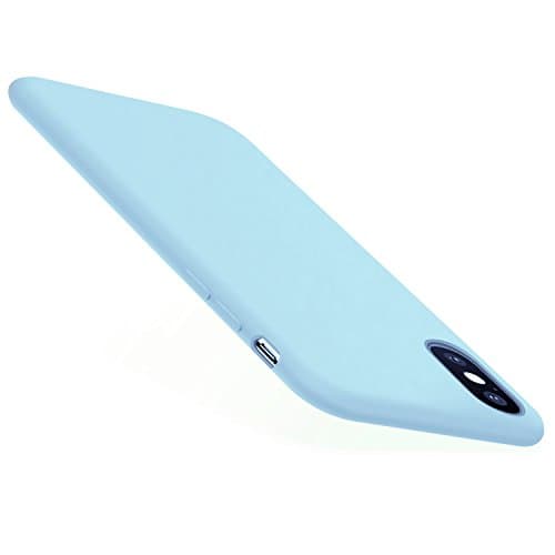 iPhone X case, iPhone 10 Case, AnsTOP [Support Wireless Charging] Liquid Silicone Gel Rubber Ultra Slim Fit Shockproof Cover with Soft Microfiber Cloth Cushion for Apple iPhone X (2017) - Light Blue