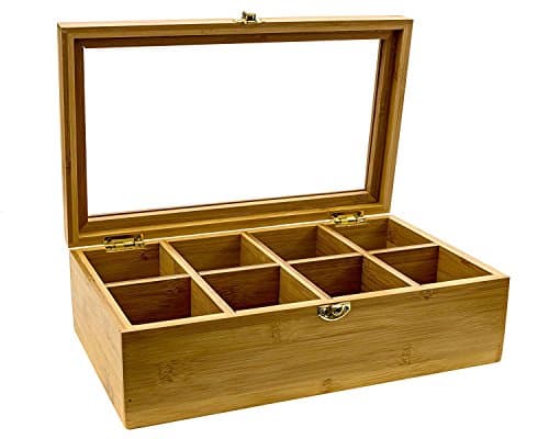 Tea Box, Tea Storage, Tea Holder with Clear Acrylic Lid 8 Compartment with Stylish Lock Multipurpose Storage By Intriom Bamboo Kitchen Collection