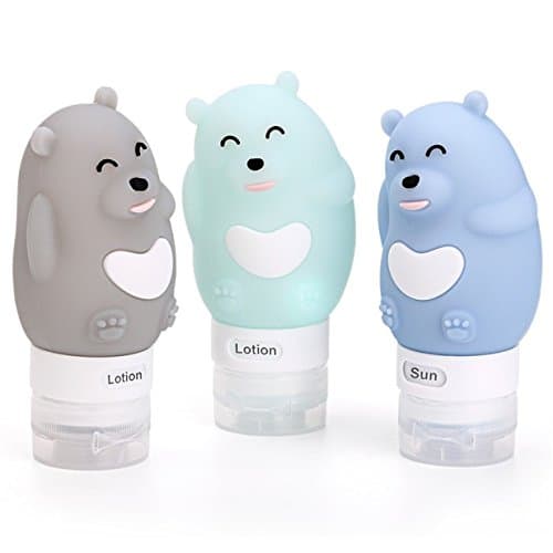 3PACK Leakproof Travel Bottle Sets,2.6oz TSA Approved Refillable Squeezable Silicone Cosmetic Travel Tube Containers Accessories with Portable Clear Travel Bag for Liquid Toiletries(Bear)