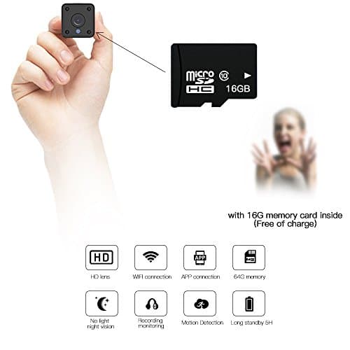 Miniature spy-hidden mini camera wireless WIFI mobile phone remote panoramic camera home HD night vision network monitoring 720p（with 16G Memory card inside）