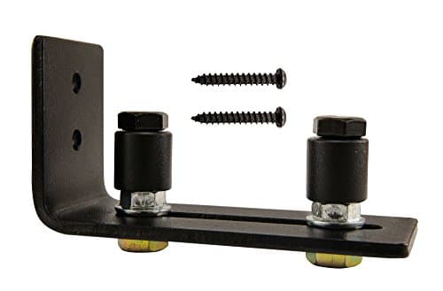 Topqual’s 4.3” x 2 x 2.5 black powder coated adjustable channel barn door floor guide and stay rollers complete with screws for installation.