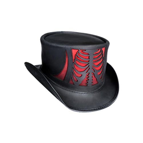Rib Cage Black Red Leather Top Hat (XLarge)