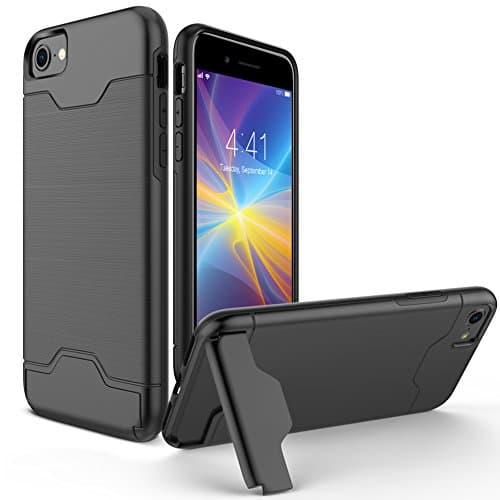 iPhone 8 Case, iPhone 7 Case, Allovit Shockproof of Heavy Duty Full Protective Case with Kickstand Dual Layer Wallet Design Cover for Apple iPhone 8 / iPhone 7 - Black