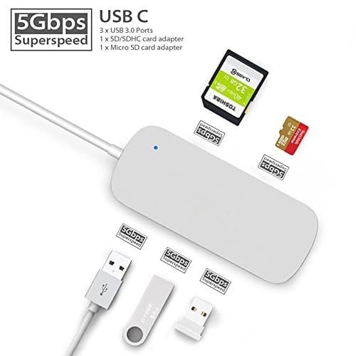 USB C Adapter USB C Hub GORTES USB Extender USB 3.0 SD / TF 3 USB 3.0 Port Aluminum USB3.0 Type-c USB HUB for Macbook Pro Silver