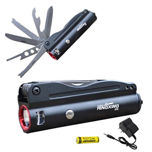 Tactical Flashlight Knife Tool Combo Kits Multi-Tool Survival Folding Army Knife with 15 Tools CREE Q5 LED Rechargeable Torch with 18650 Battery and Charger