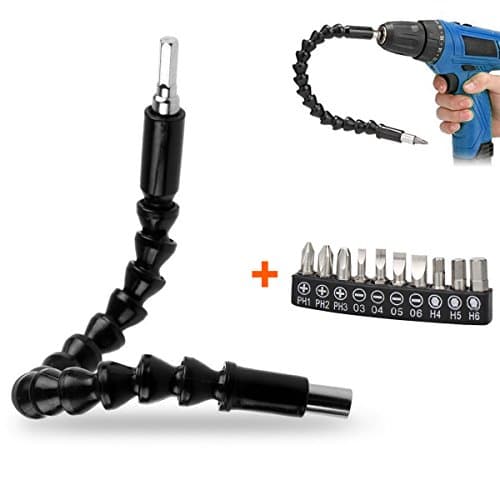 BonyTek Hardware Tools Flexible Extention Screwdriver Shaft with Screw Drill Bit Holder Hexagon Drill Magnetic Connection Size of 1/4 Inch + 10-in-1 Screwdriver Bit Set - Black