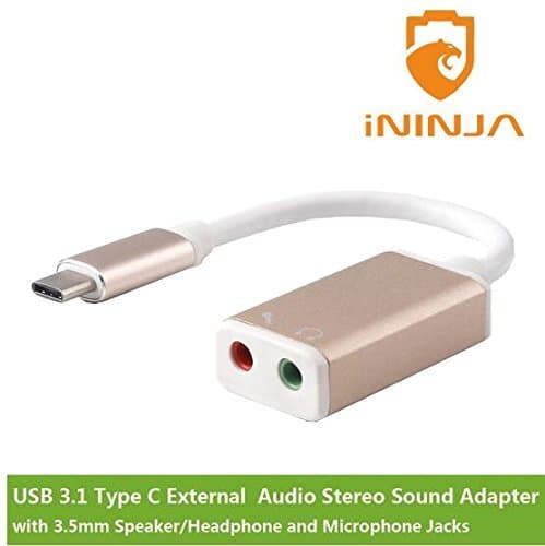 iNINJA(TM)USB3.1 Type C(USB-C) to External Audio Stereo Sound Adapter with 3.5mm Speaker/Headphone and Microphone Jacks, Plug and play No drivers Needed.