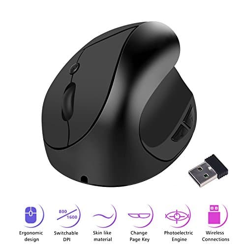 Wireless Vertical Mouse, Rechargeable 2.4GHz High Precision Ergonomic Optical Mice - 6 Buttons with 3 Adjustable DPI 800/1200/1600 for Laptop, PC, Computer, Desktop, Notebook etc.(black)