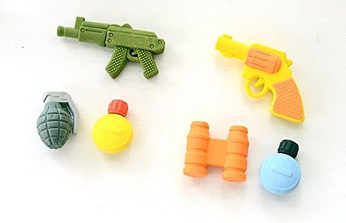 6 Mini Combat Weapons Theme Pencil Erasers Sets,Color Random