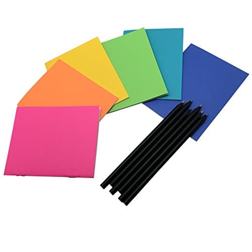Rainbow Colored Pencils and Bright Mini Blank Books - Set Includes 6 Pencils + 6 Books - Great Party Favors
