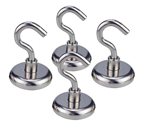 (4 Pack) 40+ Pound Pull | Heavy Duty Neodymium Magnetic Hanging Hook Set