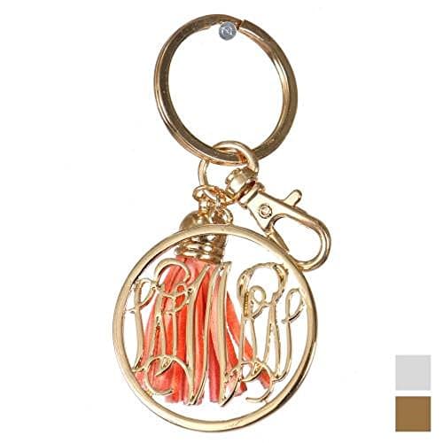 Initial Jewelry Personalized Monogrammed Alphabet Initial Letter Keychain, Key Ring, Bag Charm w/ Tassel (W-Gold)