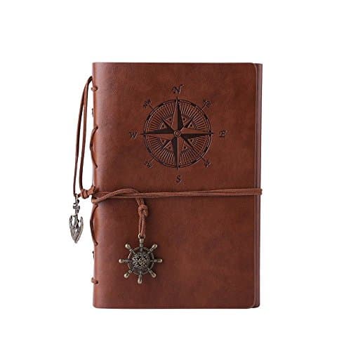 ITECHNIK Leather Writing Journal Notebook,7 Inches Refillable Classic Embossed Diary Sketchbook with Retro Pendants, For Travelers Use (Blown)