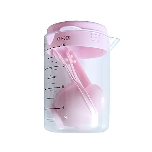 Measuring Cup Container and Spoons Set,7 Pieces Plastic Storage and Measuring Kit,CUP/TSP/TBSP Food Metric Cups Spoons Portable Set For Cooking Baking[500ml] (Pink)