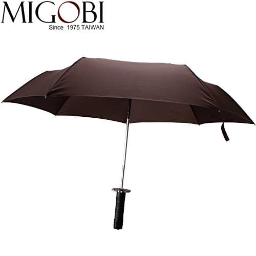 Migobi Auto Open Close Strong Waterproof Windproof Umbrella Unique Samurai Sword Style One Hand Operation, Slip-Proof Handle Easy Carry,Sturdy 43 Inch (Brown)