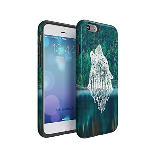 Emerald Howling Wolf Head Forests River Hard Plastic Shell & TPU Bumper Double Layer Tough Phone Case for Apple iPhone 6 & iPhone 6s