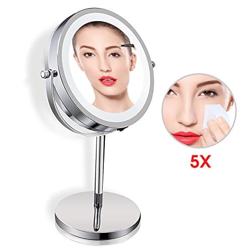 Lighted Makeup Mirror Vanity Mirror with Lights 1X 5X Magnifying Mirror Double Sided Table Mirror Led Make Up Mirror Light Up Travel Mirror