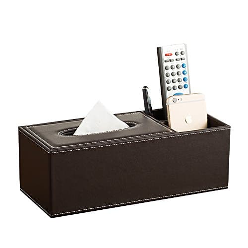 Figella PU Leather Multifunction Tissue Box Cover with 2 slots Home Storage for Pen Pencil Remote Control Phone Holder Office Desk Organizer (plain coffee)