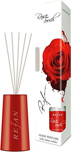 Refan Rose Touch Reed Diffuser Gift SET, Glass Bottle & White Box,Rattan Sticks and Long Lasting Home Frangrance 3.4 FL OZ/100 ML
