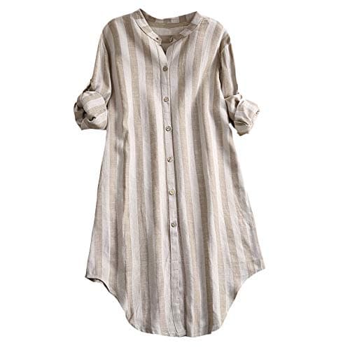 Daylin Women Lady Tee Large Size Striped Button Up Pullover Striped Top T Shirt Plus Size Tunic Blouse Top Shirt S~5XL