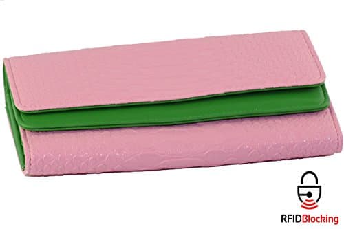 RFID Women's Multi Fold Two Tone Dual Compartment Clutch Wallet Card Case Purse Organizer (Pink)
