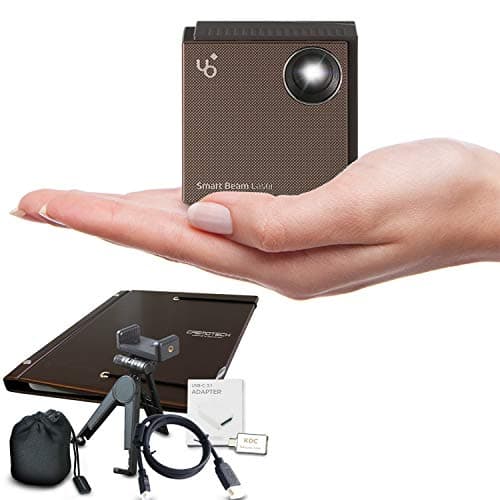 UO Smart Beam Laser Projector + Premium Accessory Set l Folding Tripod & Holder, Drawstring Pouch Bag, micro HDMI to HDMI Cable, USB-C to HDMI Adapter, Portable 19 inch Screen - CES Innovation Awards!