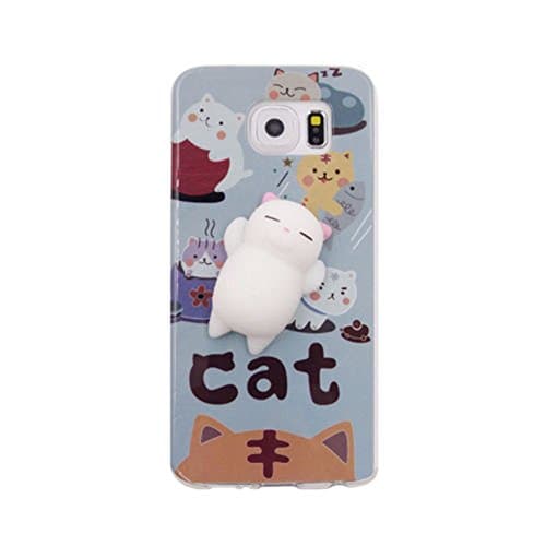 Squishy Animals Case for s7 edge,Cute 3D Soft Silicone Cute Bear Toy on Back for Release Stress Protective Phone Cover for Samsung Galaxy S7 Edge (lovely cat for s7 edge)