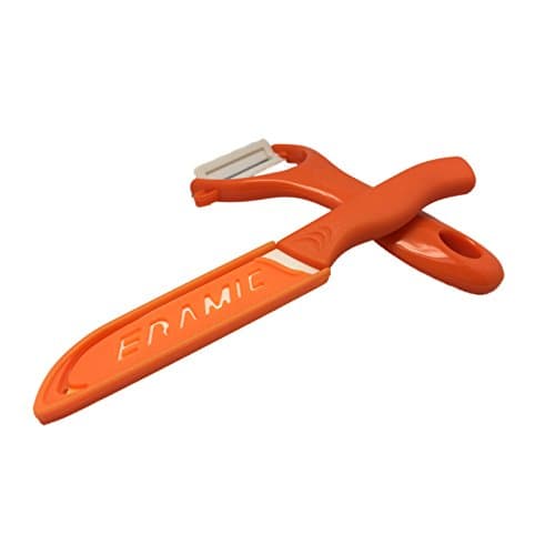 Veggie and Fruit Ceramic Knife Set with Protective Cover &amp; Peeler (3 pieces) Ultra Sharp lightweight never rust and metal taste free by LAR (Orange)