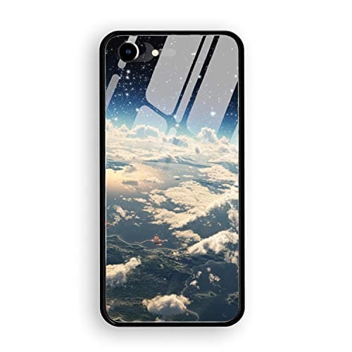 Moon Space Case for iPhone 8 iPhone 7, 4.7-Inch, Shock-Absorption Bumper Cover, Anti-Scratch Clear Tempered Glass Back