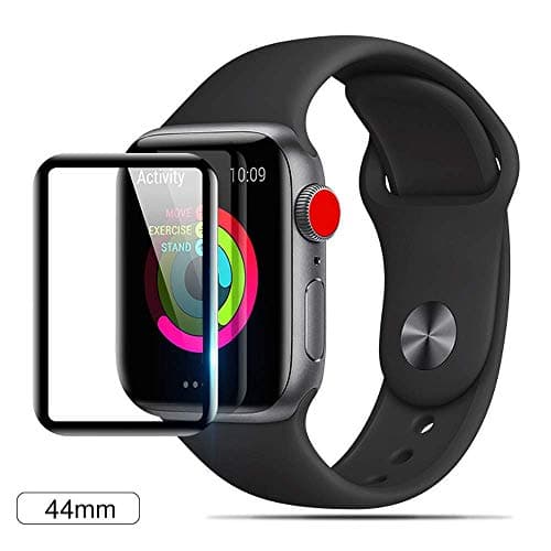 Pueryin Screen Protector for Apple Watch Series 4 (44mm) Surface Hardness Full Coverage Glue Tempered Glass Screen Protector – Black…