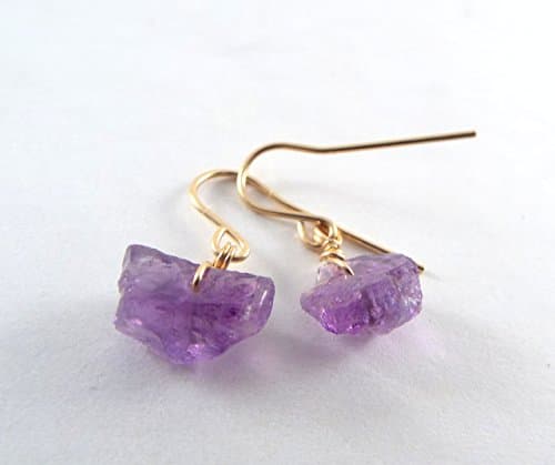 Raw Amethyst Simple Gold Earrings
