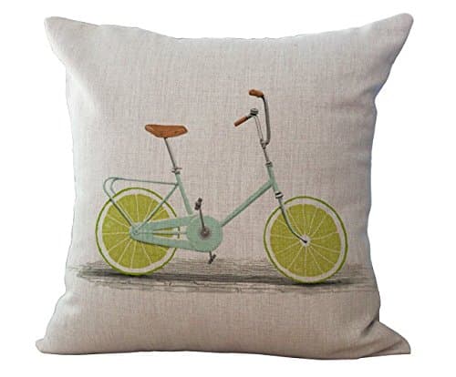 Miracle Dec Green Lemon Bicycle Linen Polyeser Square Throw Pillow Covers Cushion Cases Sham For Bench(17"x17", Light Green&amp;Linen)
