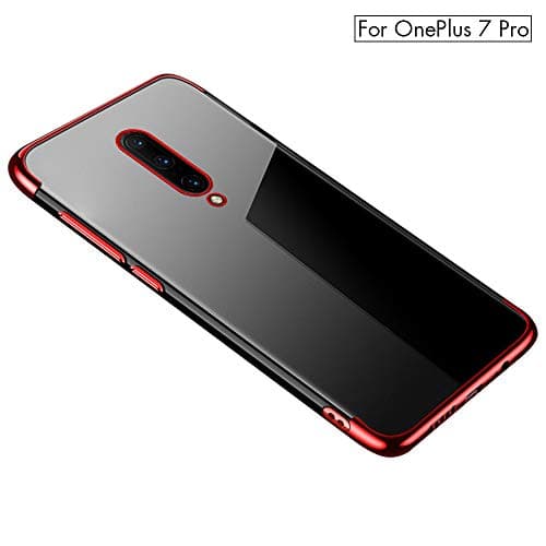 BLUGUL Designed for OnePlus 7 Pro Case, Electroplating Coloring, Crystal Clear Transparent, Ultra-Thin Soft TPU Gel Cover for OnePlus 7 Pro Red