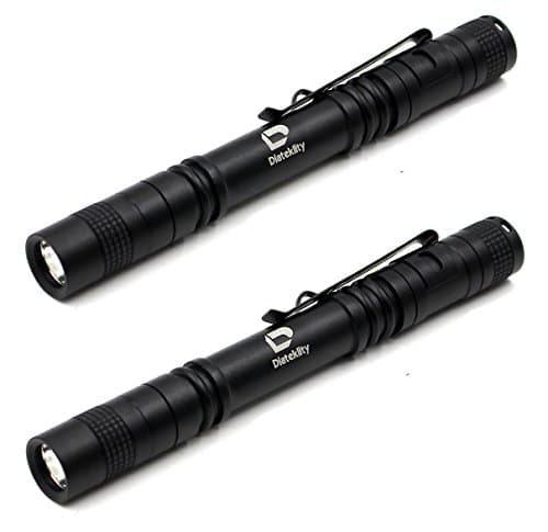 Tactical Pen Light LED Flashlight CREE XPE2-LED R3 - Mini Size for a Variety of Applications - Water Resistant Design - 100LM - Battery Not Included by Diateklity (Black,2pcs)
