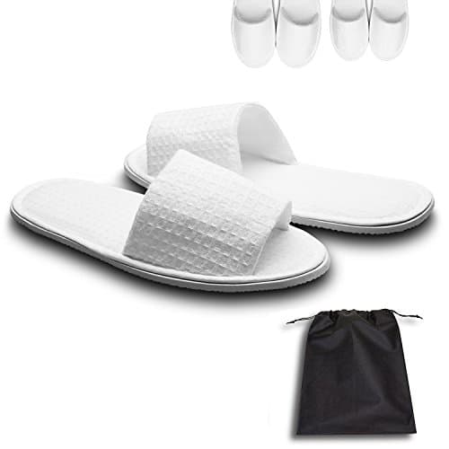 echoapple Waffle Open Toe White Slippers-Two Size Fit Most Men and Women for Spa, Party Guest, Hotel and Travel