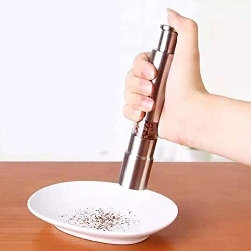 Original Pump Stainless Steel Mill - One Hand Push Button Style Salt and Pepper Grinder Mill - Perfect for Travel and Camping
