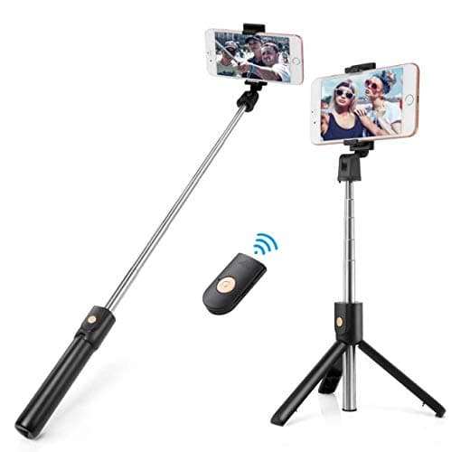 ikcool Selfie Stick Tripod Stand Holder Extendable with Bluetooth Remote for smartPhone x 8 6 7 Plus Android Samsung Galaxy S7 S8 BlackBerry Huawei (Black) (Black)