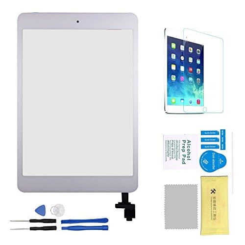 Wonsain For iPad Mini 1/2 Touch Screen Digitizer Complete Assembly with IC Chip &amp; Home Button &amp; Tempered Glass &amp; Open Tools Kit (White)
