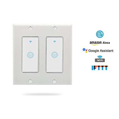 Wifi Light Switches Smart Switch, Alexa Switch Compatible with Google Home and IFTTT, Wireless remote control, Neutral wire required, smart Hub for light bulbs(2 Pack for 2 gang)