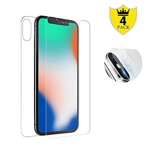 [4-Pack] iPhone X Screen Protector front and back and Camera Lens Protector, Full High Clear Ultra thin iPhone X/iPhone 10 Back Tempered Glass Screen Protector [Case Friendly] [Bubble-Free] Black