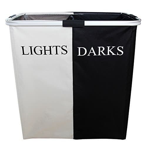 Fastar Double Compartments Laundry Hamper Storage Basket for Dirty Clothes Folding Aluminum Oxford Lightweight Storage Basket Black and White