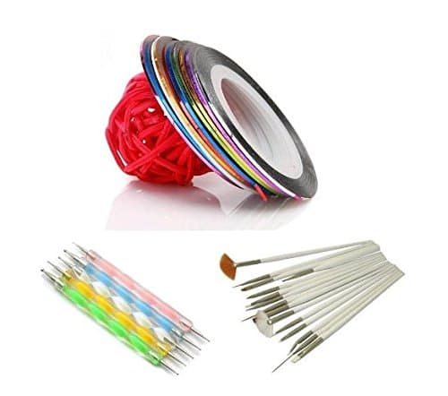 MIRADA (TM) 2-Way Manicure Tool Kit Set, 5 PCs Dotting Marbleizing Pen, 15 PCs Nail Art Brush , 10 PCs Nail Striping Tape