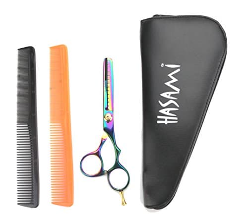 5.5 Inches Texturizer Thinning Shears. Titanium Finish. Scissors With Finger Rest. Japan Stainless Steel. Two Hair Combs and Case.