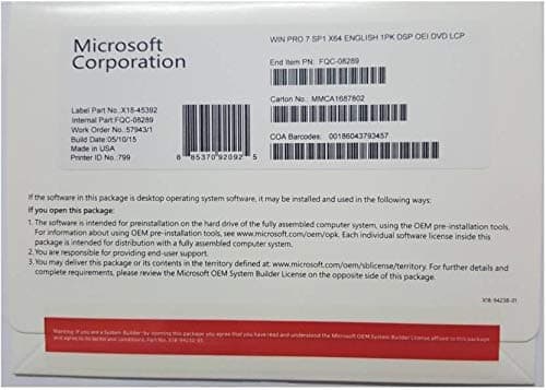 Microsoft Windows 7 Professional 64 Bit SP1 Seal DVD Pack