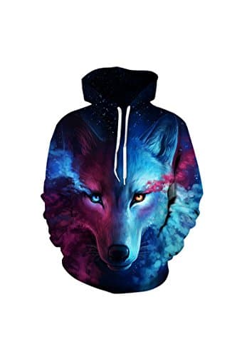 Unisex Realistic 3D Digital Printing Wolf Pattern Pullover Hoodie Hooded Sweatshirt Blue S
