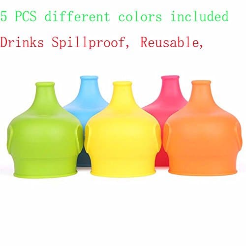 5 Pack Silicone Sippy Cup Lids - Elephant Silicone Spout Makes Cup into Spill-Proof Sippy Cup for Babies and Toddlers