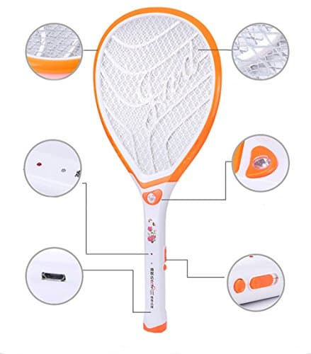 Li Da Sen Bug Zapper - Rechargeable Mosquito, Fly Killer and Bug Zapper Racket - 3000 Volt - USB Charging, Super-Bright LED Light to Zap in the Dark - Unique 3-Layer Safety Mesh That's Safe to Touch