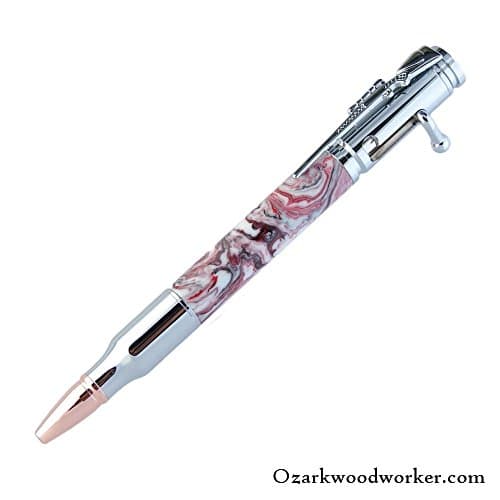Red White Black Chrome 30 Caliber Bullet Bolt Action Custom Handmade Acrylic Ballpoint Hand Turned